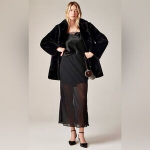 J CREW Gwyneth Chiffon Black A-Line Sheer Black Slit Skirt SMALL/S